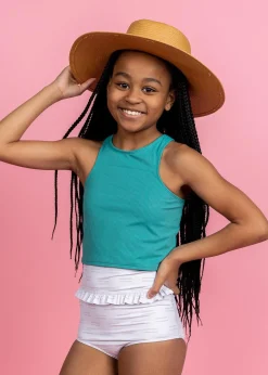 Kortni Jeane Taupe Dashes | Youth Mid-Ruffle Bottoms TaupeDashes Hot
