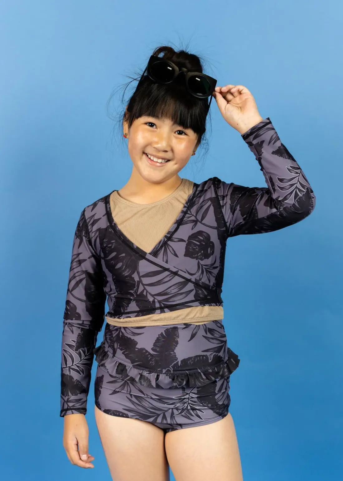 Kortni Jeane Tropical Night | Youth Wrap Top Rashguard RetroStripe Fashion