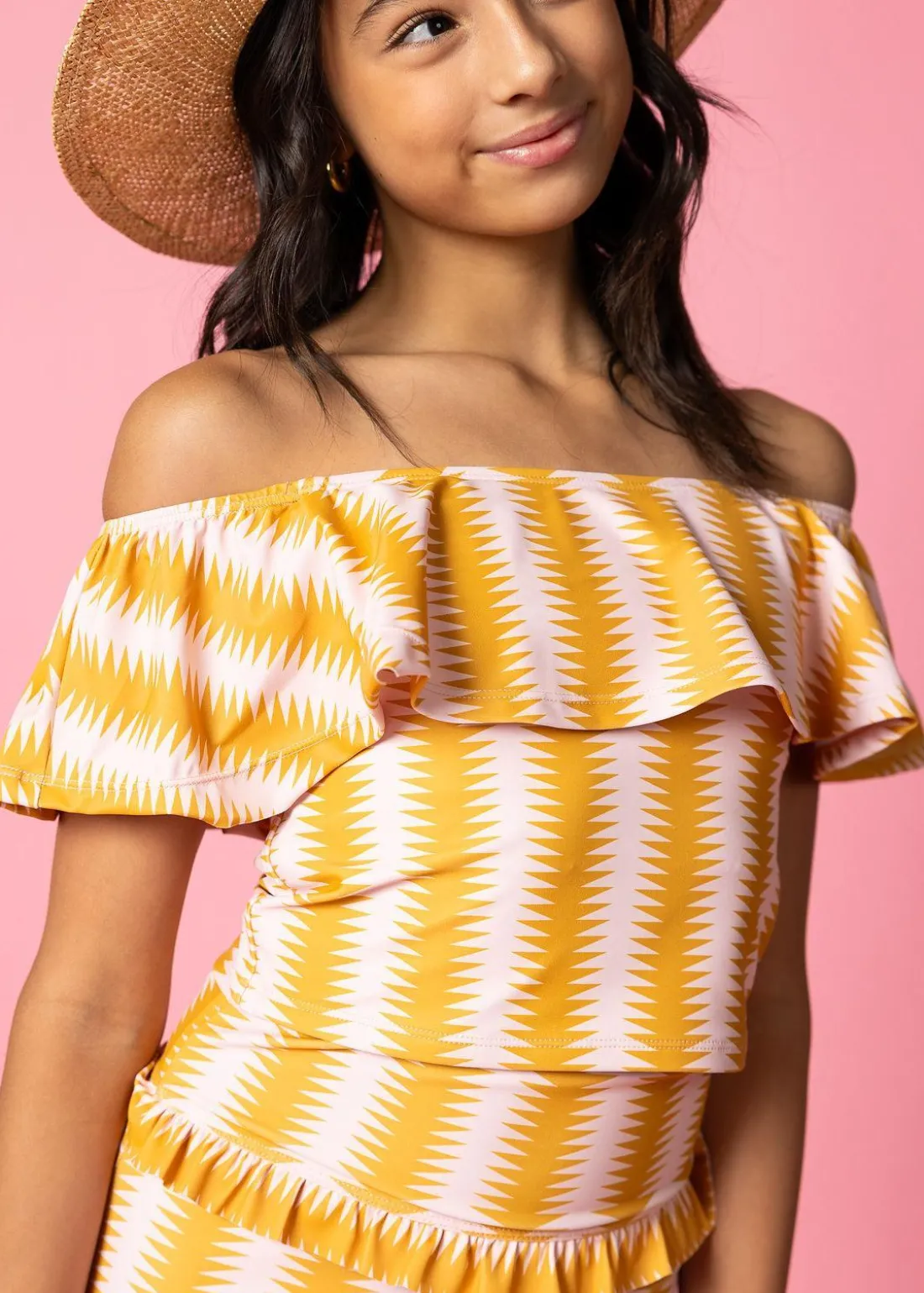 Kortni Jeane Vintage Triangles | Youth Ruffled Around Top VintageTriangles Hot
