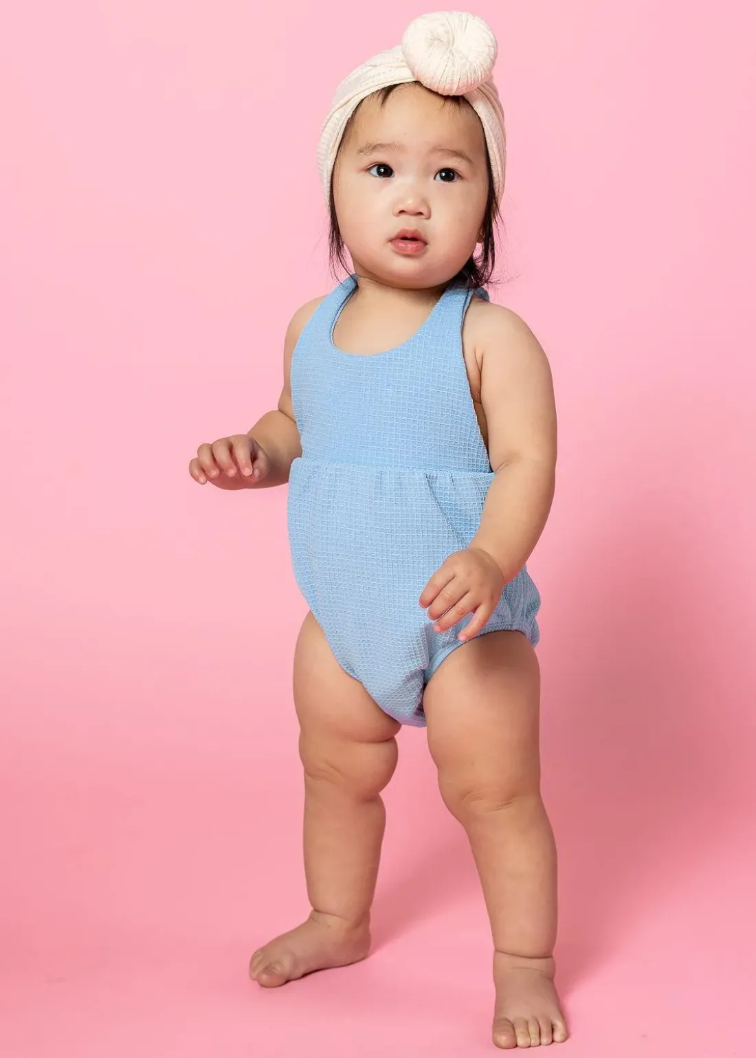Kortni Jeane Waffled Barely Blue | Baby Romper One-Piece WaffledBarelyBlue New