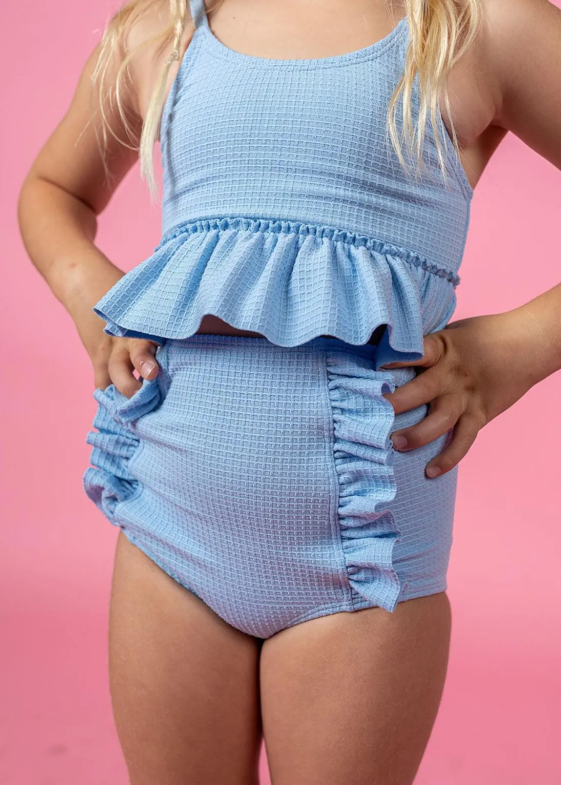 Kortni Jeane Waffled Barely Blue | Mini Down in Front Ruffle Bottoms WaffledBarelyBlue Fashion