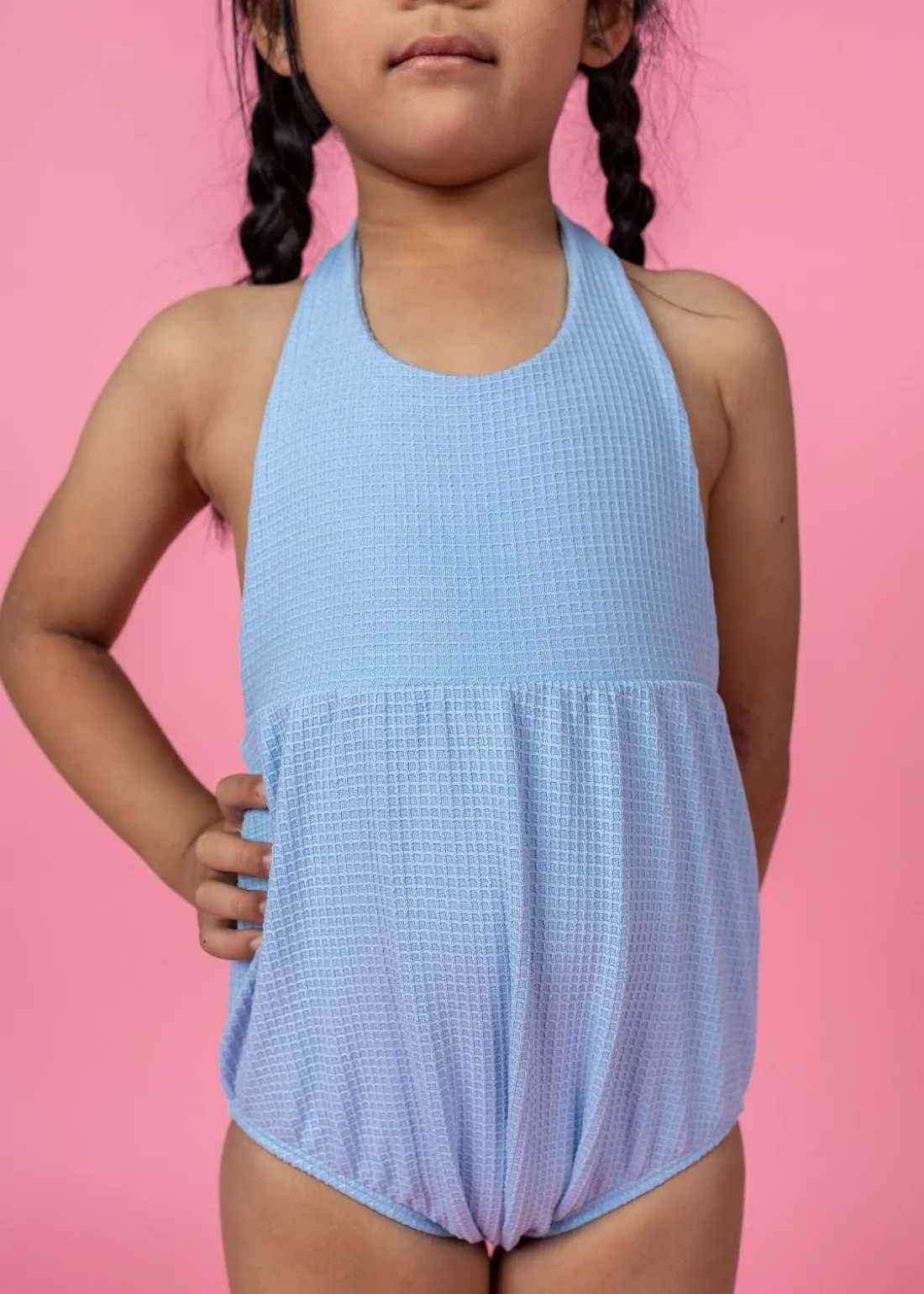 Kortni Jeane Waffled Barely Blue | Mini Romper One-Piece WaffledBarelyBlue Clearance