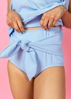 Kortni Jeane Waffled Barely Blue | Tie-Up-Front Bottoms WaffledBarelyBlue Outlet