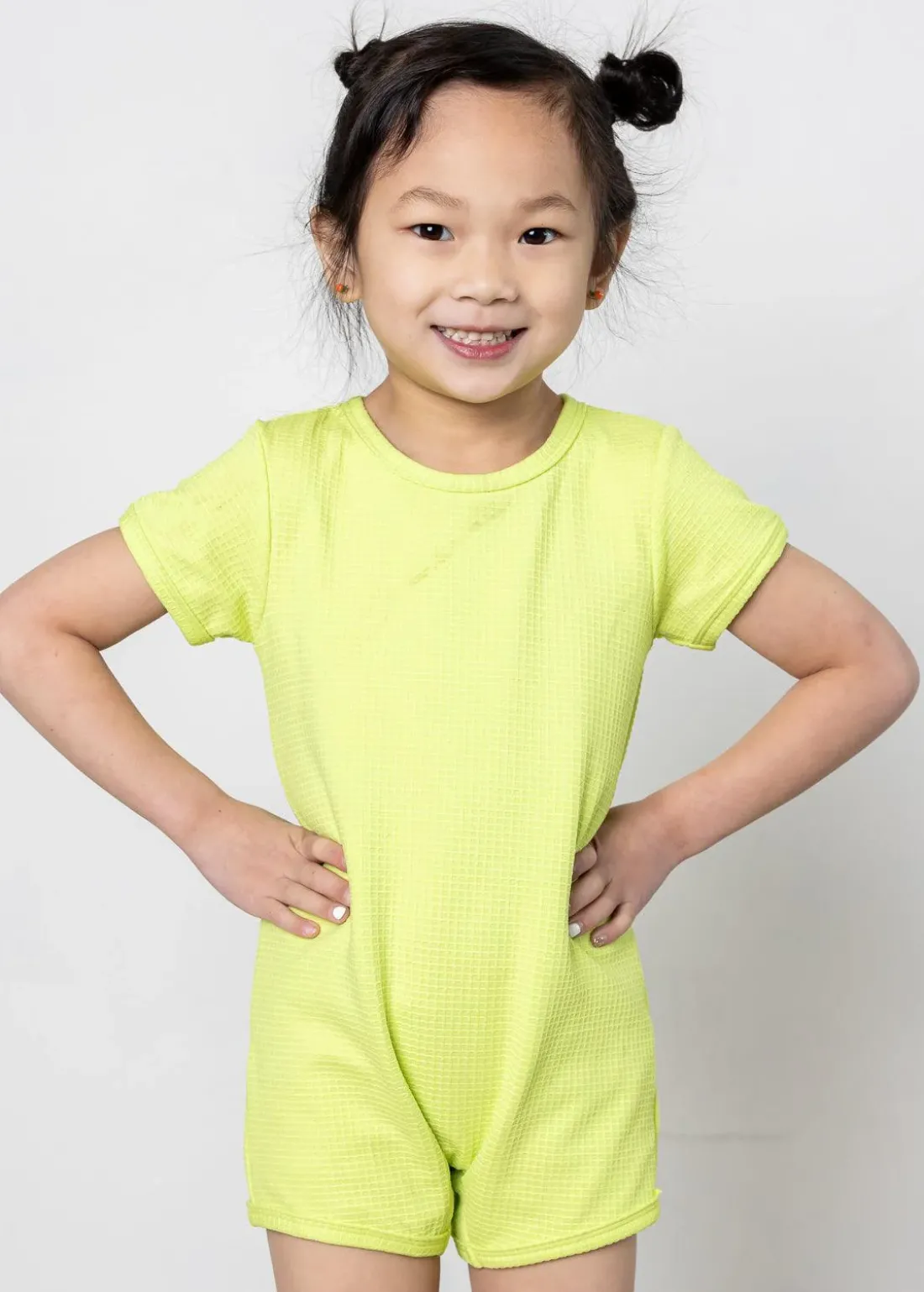 Kortni Jeane Waffled Glow Green | Mini Shorties Rashguard (Unisex) WaffledGlowGreen Clearance
