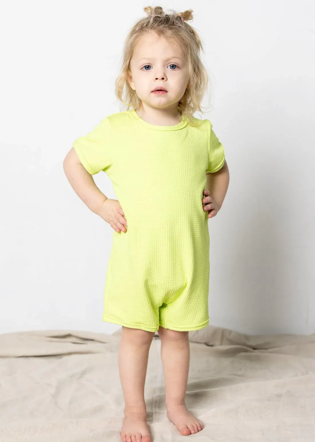 Kortni Jeane Waffled Glow Green | Mini Shorties Rashguard (Unisex) WaffledGlowGreen Clearance