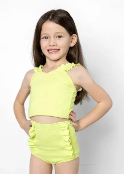 Kortni Jeane Waffled Glow Green | Mini Down in Front Ruffle Bottoms WaffledGlowGreen Best