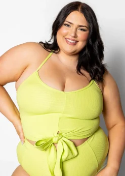Kortni Jeane Waffled Glow Green | Tied-Up Top WaffledGlowGreen Fashion