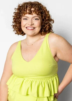 Kortni Jeane Waffled Glow Green | V-Neck Top WaffledGlowGreen Clearance