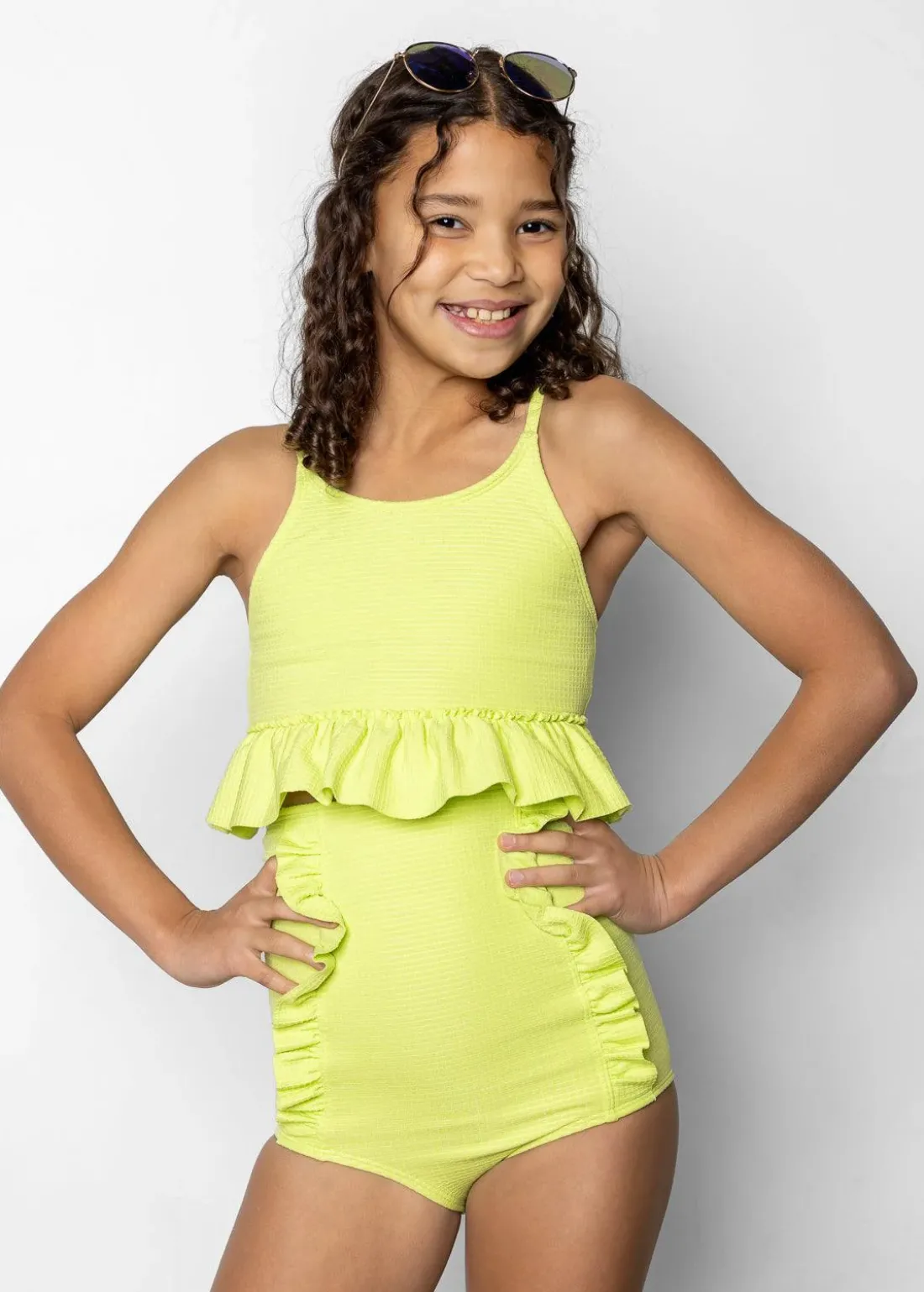 Kortni Jeane Waffled Glow Green | Youth Peplum Top WaffledGlowGreen Sale
